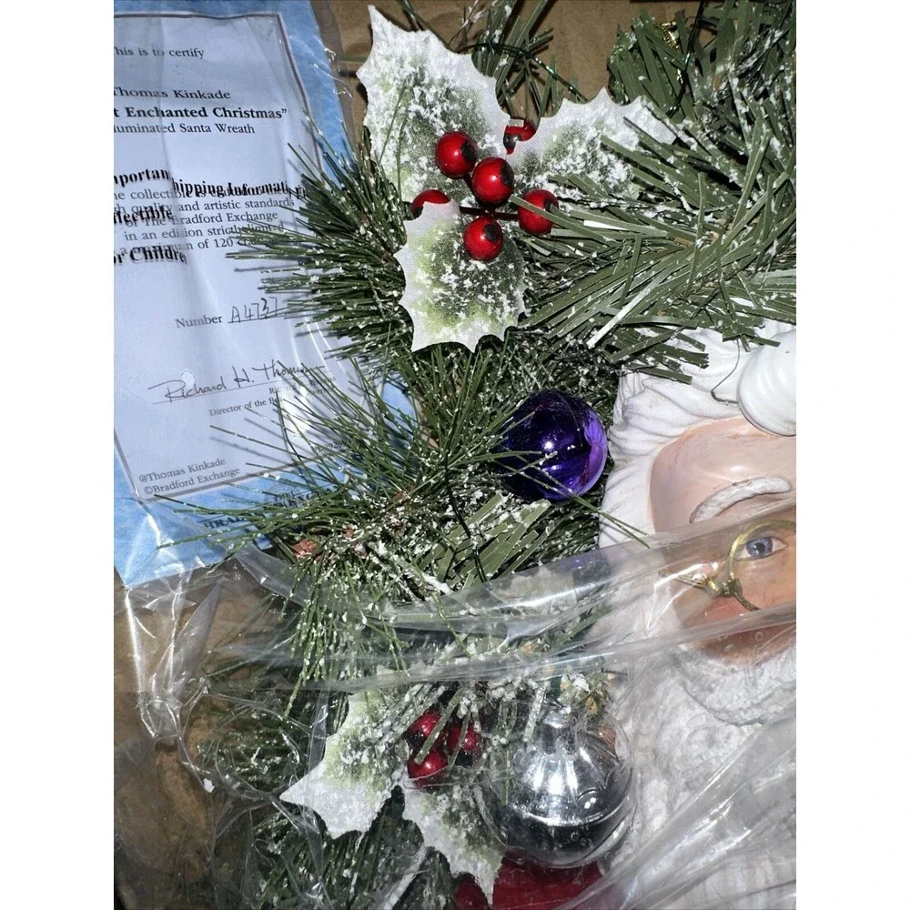 Thomas Kinkade A Most Enchanted Christmas Illuminated Santa Wreath 24''
